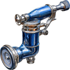 Vintage blue metal surveyor s transit with chrome accents on a transparent background