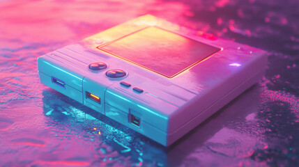 Retro puzzle game console in vaporwave colors