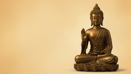 Serene golden Buddha statue meditating peacefully with a calming aura, perfect for spiritual or wellness themes