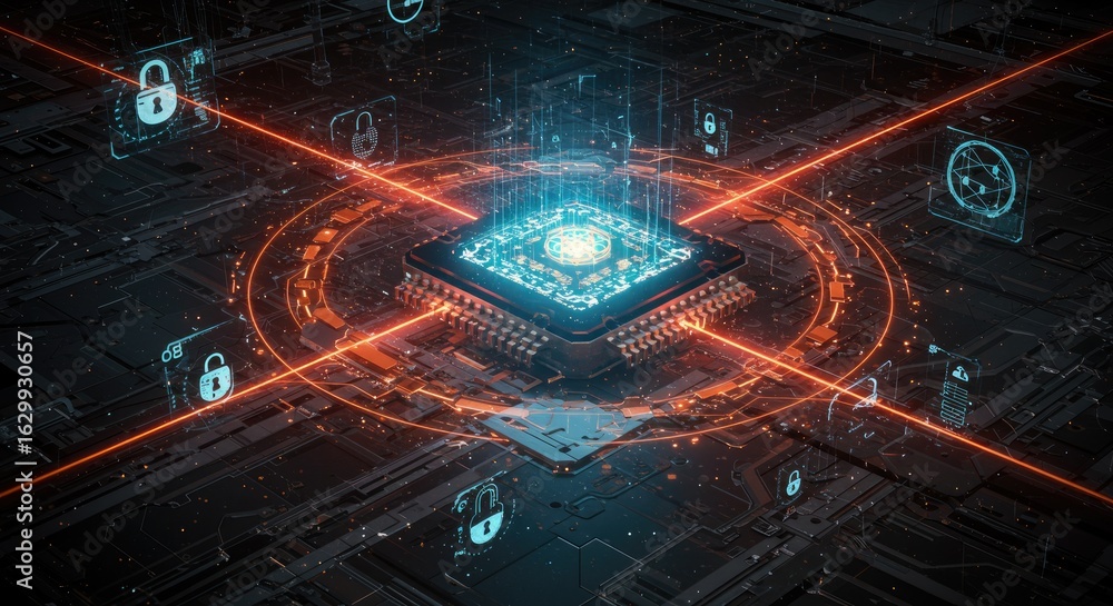 Aufkleber detailed conceptual illustration of high tech central processing unit embedded into sophisticated ci