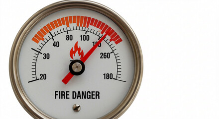 Fire danger gauge indicating high risk level in clear design  