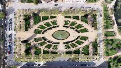 Ciutadella Park In Barcelona Spain. Drone Captures A Garden With Sidewalks Surrounded By Lush Trees. Town Sky Backgrounds Urban. Outside Backgrounds Up Above. Barcelona Spain.