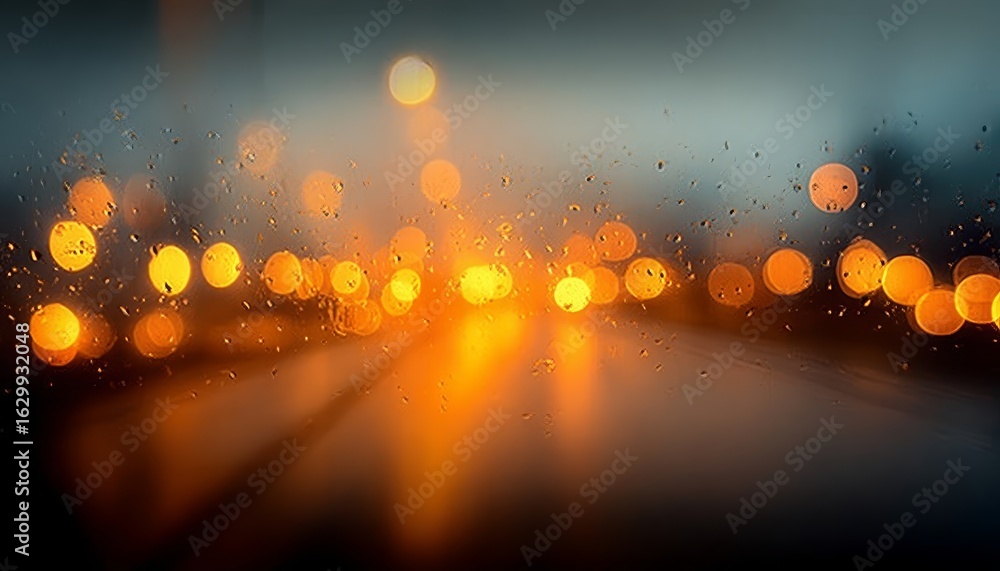 Poster abstract light orbs on glass surface creating blurred illumination and dreamlike bokeh textures