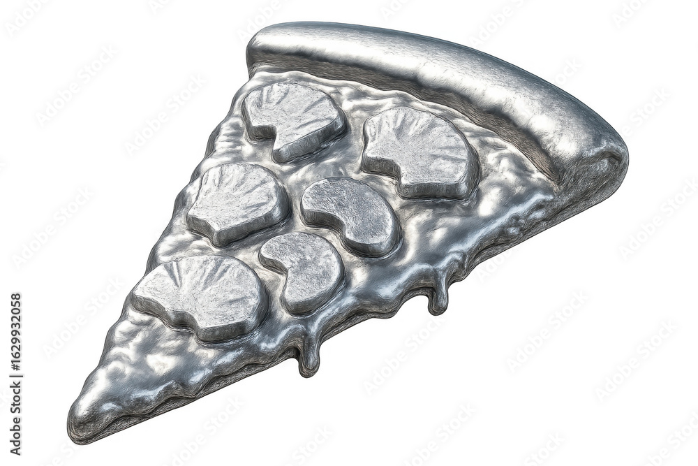 Poster single slice of metallic pizza, dripping with molten cheese, isolated on a transparent background, c