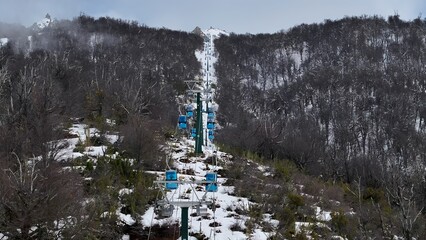 Cerro Catedral In San Carlos De Bariloche Rio Negro Argentina. Chair Lift Transporting Skiers And...