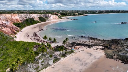 Tabatinga Beach In Conde Paraiba Brazil. Aerial View Of Stunning Beach With Crystal Clear Waters. Coast Horizon Seaside Summertime. Coast Outdoors Panoramic. Conde Paraiba.