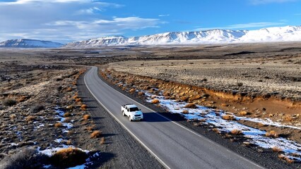 Patagonia Road In El Calafate Santa Cruz Argentina. Urban Life Landscape Of Freeway Road Connecting...