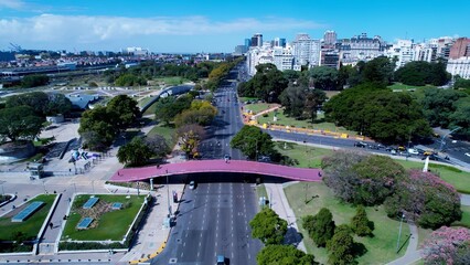 Urban District In Buenos Aires Argentina. Bustling Downtown Cityscape With Modern Buildings. Town Sky Clouds Backgrounds Urban. Town Outdoor Downtown Panning Wide. Buenos Aires Argentina.