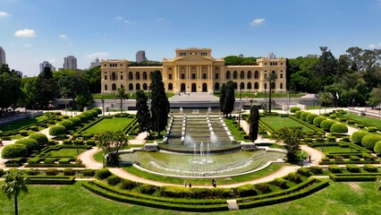 Independence Museum In Ipiranga Park Sao Paulo Brazil. Aerial View Of Landmark Medieval Building In...