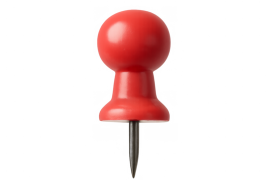 Red push pin on transparent background, ready for use