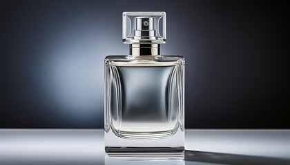 clear glass perfume bottle with a silver spray nozzle showcasing a sleek and modern design on transparent background
