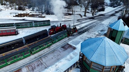 Train Station In Ushuaia Tierra Del Fuego Argentina. Aerial View Of Urban Railway Station With...