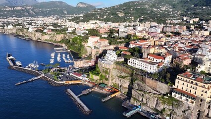 Sorrento Beach In Sorrento Naples Italy. Bird Eye View Of A Amazing Coastal Beach In The Summer Holiday. Sunset Holiday Landscape Heaven Vibrant. Heaven Watercolor Coast. Sorrento Naples.