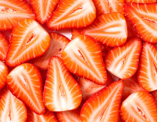 Fresh Sliced Strawberries Top View Background