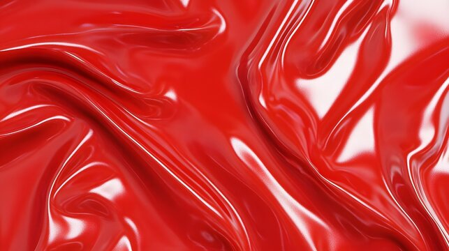 3D render of flowing, glossy red fabric with reflective highlights and soft shadows.