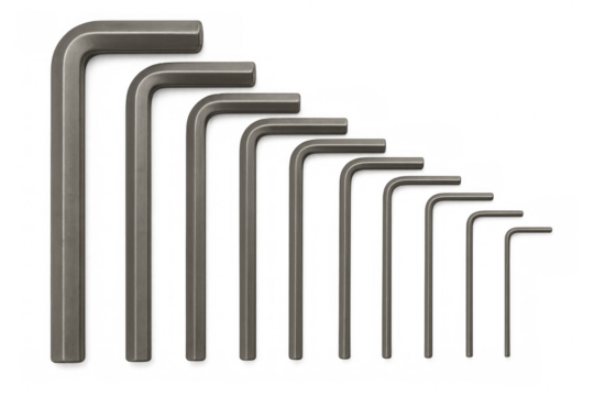 Set of allen wrenches or hex keys on transparent background