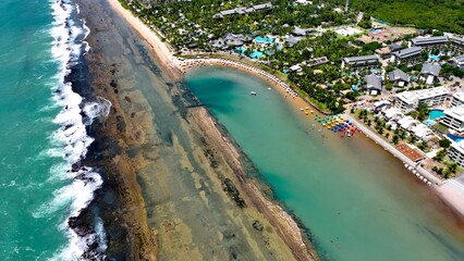 High Wall Beach In Port Of Chickens Beach Pernambuco Brazil. Turquoise Ocean Waves Gently Crashing On Tropical Beach. Holiday Landscape Heaven Vibrant. Holiday Summertime.