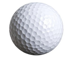 A - Close-up of a clean white golf ball with realistic dimple texture,