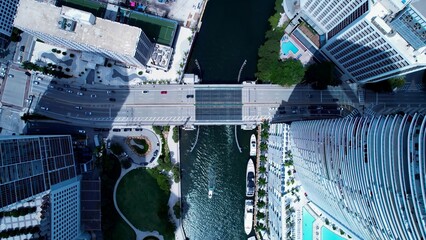 Urban Cityscape In Miami Florida United States. Amazing Skysrapers And Traffic On Street Viewed...