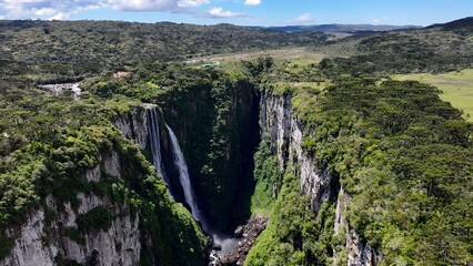 Itaimbezinho Canyon In Cambara Do Sul Rio Grande Do Sul Brazil. Dramatic Landscape Of Beautiful Canyons In The Tropical Scene. Nature Clouds Sky Sky Forest. Nature Panoramic.