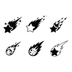 Collection of hand drawn shooting stars and meteors in various styles
