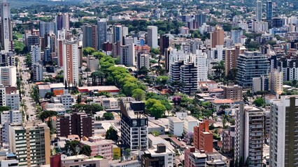Curitiba Skyline In Curitiba Parana Brazil. Aerial View Of A Bustling Downtown Cityscape With...