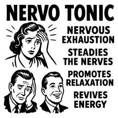 Vintage health remedy ads with expressive symptoms and cures, Transparent Background