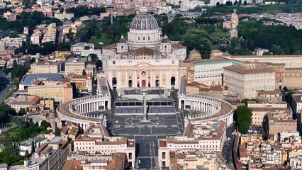 Fototapeta premium Sunset Vatican City In Rome Lazio Italy. Stunning Baroque Church Contrasts With The Landscape . Building Construction Skyline Skyscrapers Awesome. Construction Cityscape Skyscrapers. Rome Lazio.