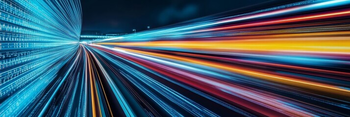 Futuristic Visualization of Digital Data Transfer with Highway Lights and Internet Connection Flow