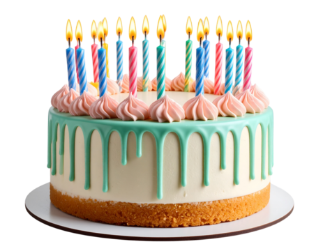 Untitled design - 3D Birthday Cake with Dripping Icing and Neon Candles, Festive Celebration Style, Transparent PNG - Powered by Adobe
