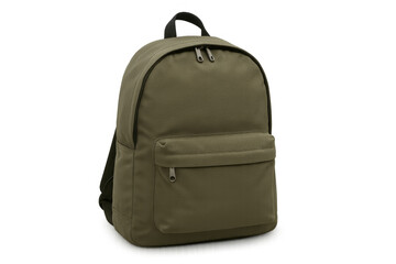 Naklejka premium Khaki backpack standing on transparent background