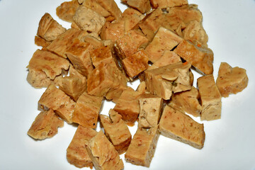 Seitan, fresh cooked vegetarian food of wheat gluten, cut