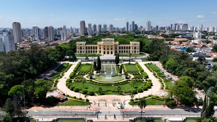 Sao Paulo Skyline In Ipiranga Park Sao Paulo Brazil. Birds Eye View Of Stunning Cityscape With...
