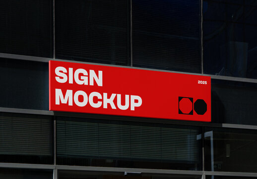 Horizontal Sign on a Building Mockup