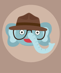 Flat Design Illustration  Face Elephane Character Wearing a Hat