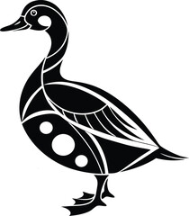 a minimalist black and white silhouette of a duck