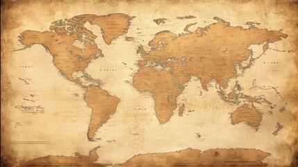 Antique World Map Illustrating Historical Geography and Topography on Aged Parchment Background