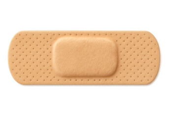 Beige adhesive bandage on transparent background, showing healthcare and first aid concepts