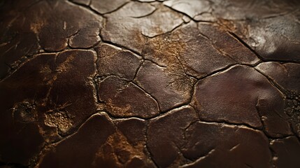 3D render of cracked, dark brown stone texture with irregular fissures and shadows.