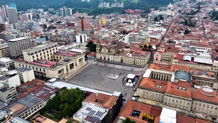 Bolivar Square In Bogota District Capital Colombia. Beautifully Designed Park Adorned With Lush...