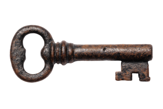 Antique rusty key isolated on black - Powered by Adobe