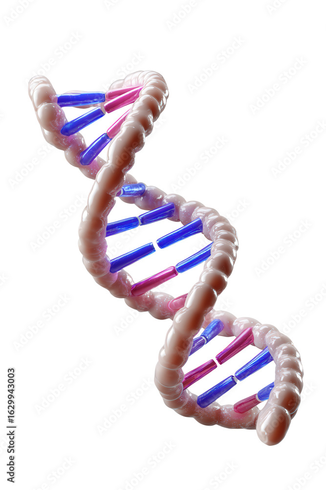 Poster abstract representation of dna double helix structure with colorful base pairs in 3d render
