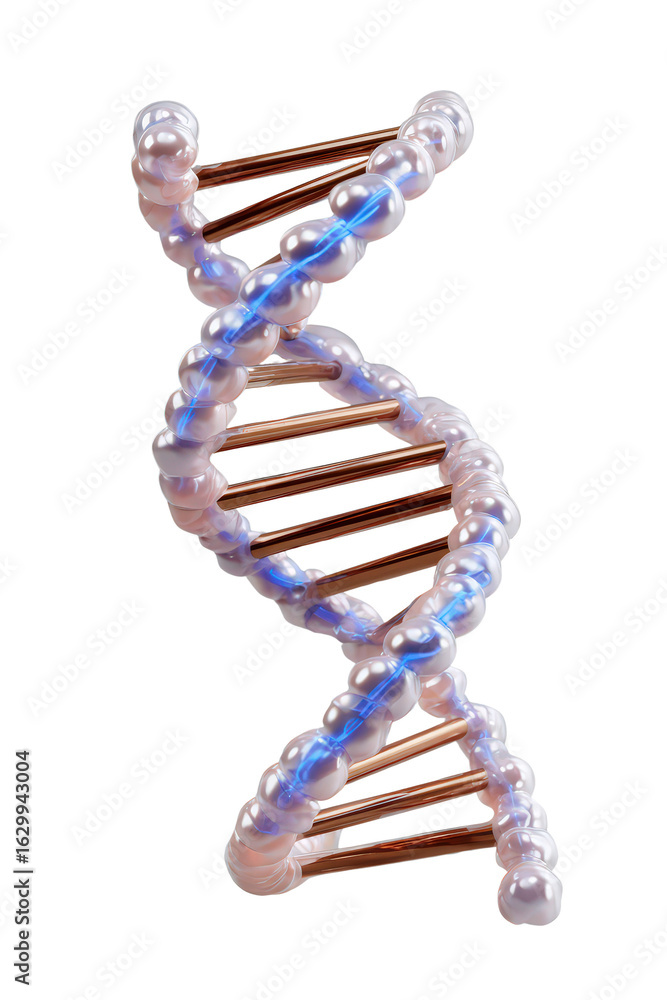 Poster stunning 3d render of a spiraling dna helix with glossy orbs and colorful strands representing genet