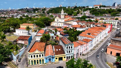 Naklejka premium Historical Buildings In Joao Pessoa Paraiba Brazil. Highrise Building Dominating The Skyline Of The Downtown. Town Sky Backgrounds Urban. Outside Backgrounds Up Above. Joao Pessoa Paraiba.