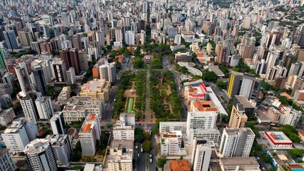 Historic Center In Belo Horizonte Minas Gerais Brazil. Aerial View Of A Bustling Downtown Cityscape...