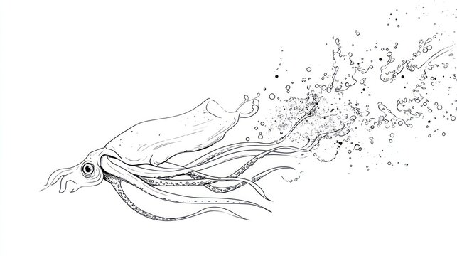 Ink drawing of a squid in motion