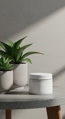 Obraz premium Minimalist scene with plants and a jar