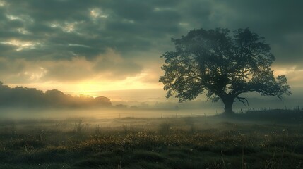 Fototapeta premium Melancholic forest path stretching into the distance under eerie light
