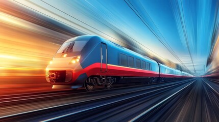 Naklejka premium Futuristic High-Speed Train on a Track, Showcasing Modern Engineering and Innovative Design Features