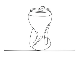 Continuous one line art of crushed soda aluminum can vector illustration.	